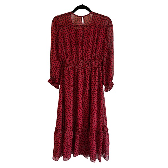 Shoshanna Eden Red Ginkgo Silk Chiffon Midi Dress - Picture 6 of 9